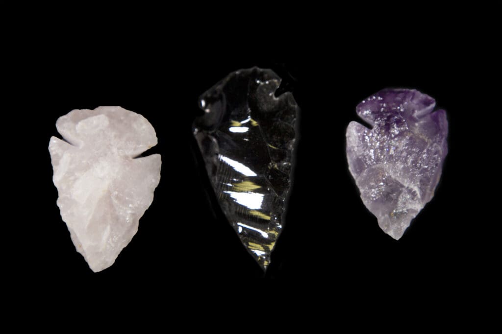 Amethyst, Rose, and Obsidian Arrowhead Three Pack