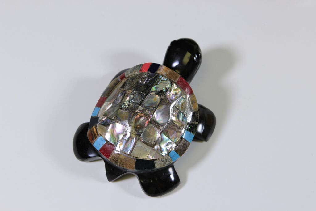 Assorted Inlaid Obsidian Turtle 5" (One Turtle)