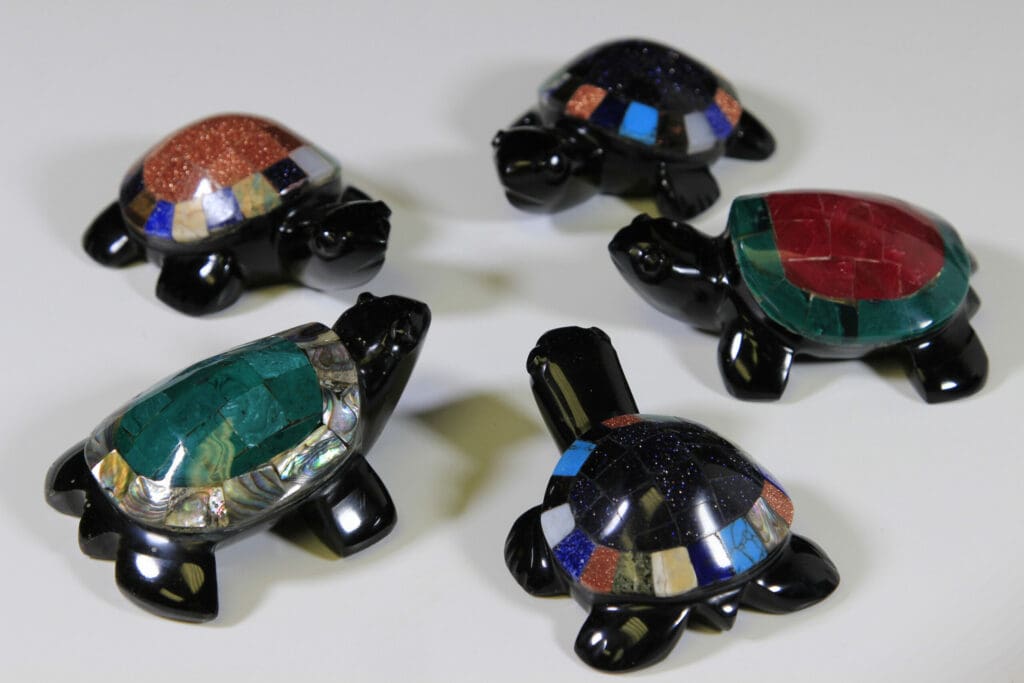 Assorted Inlaid Obsidian Turtle 4"